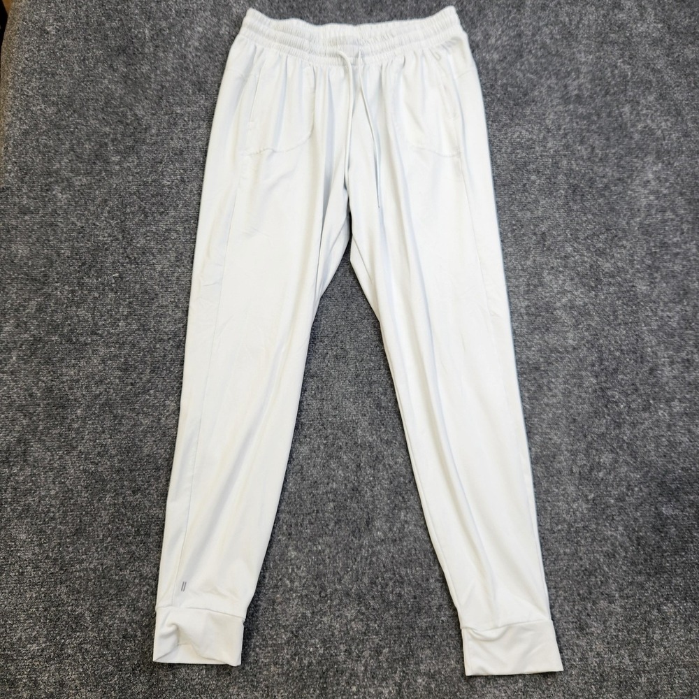 NOBULL Pants Mens Medium White Microfiber Jogger Elastic Waist Athletic Pockets